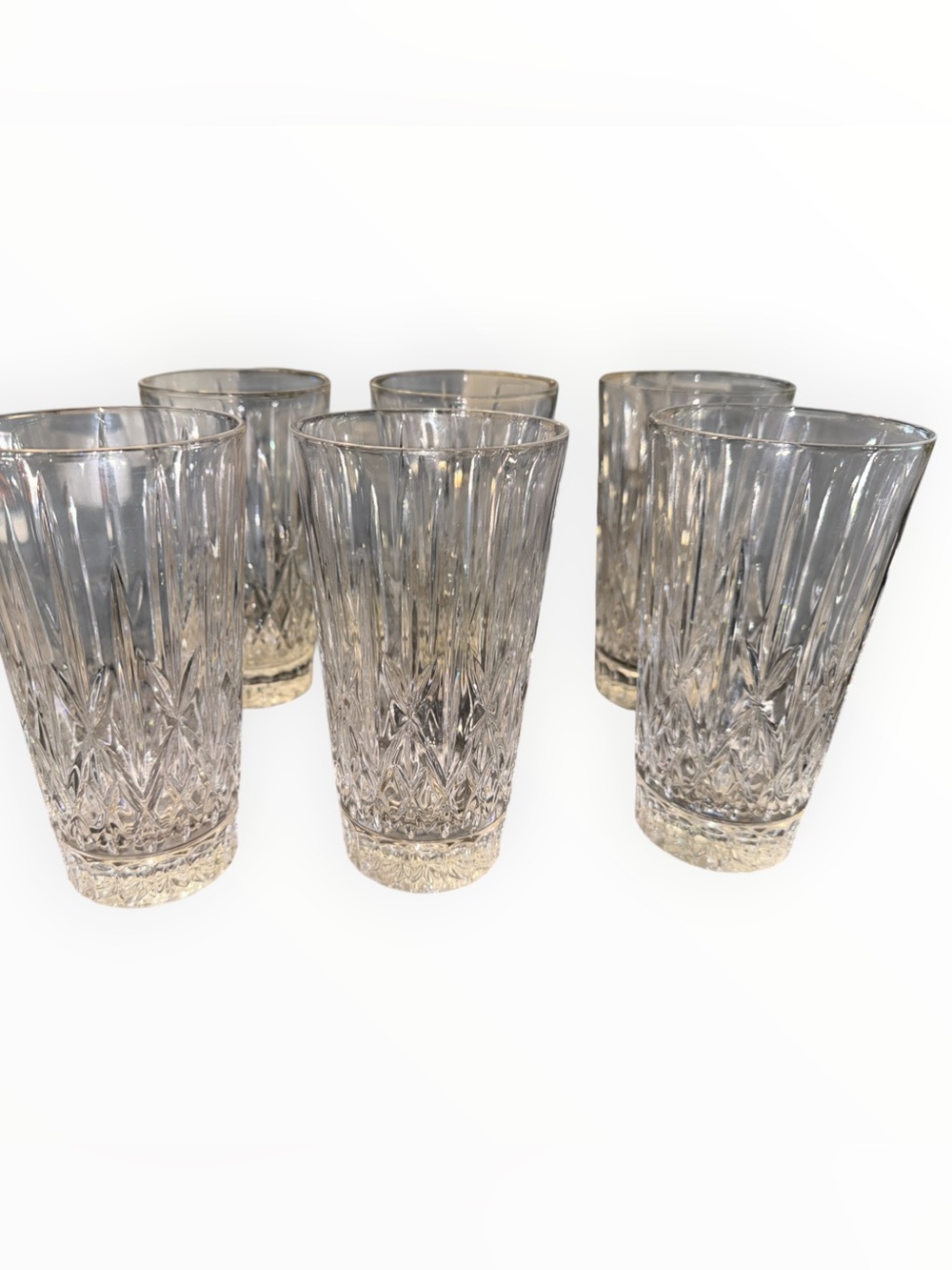 Crystal-Style Cut Glass Tall Drinking Tumblers - Clear (Set of 6)